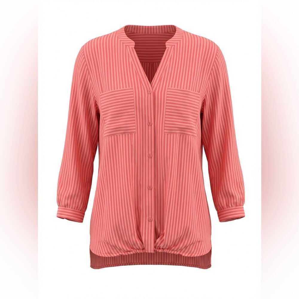 SOFT SURROUNDINGS WOMENS MANDARIN COLLAR RED STRIPED TUNIC SIZE M